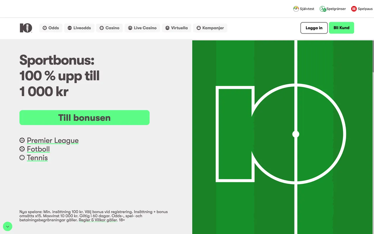 Startsidan hos 10bet