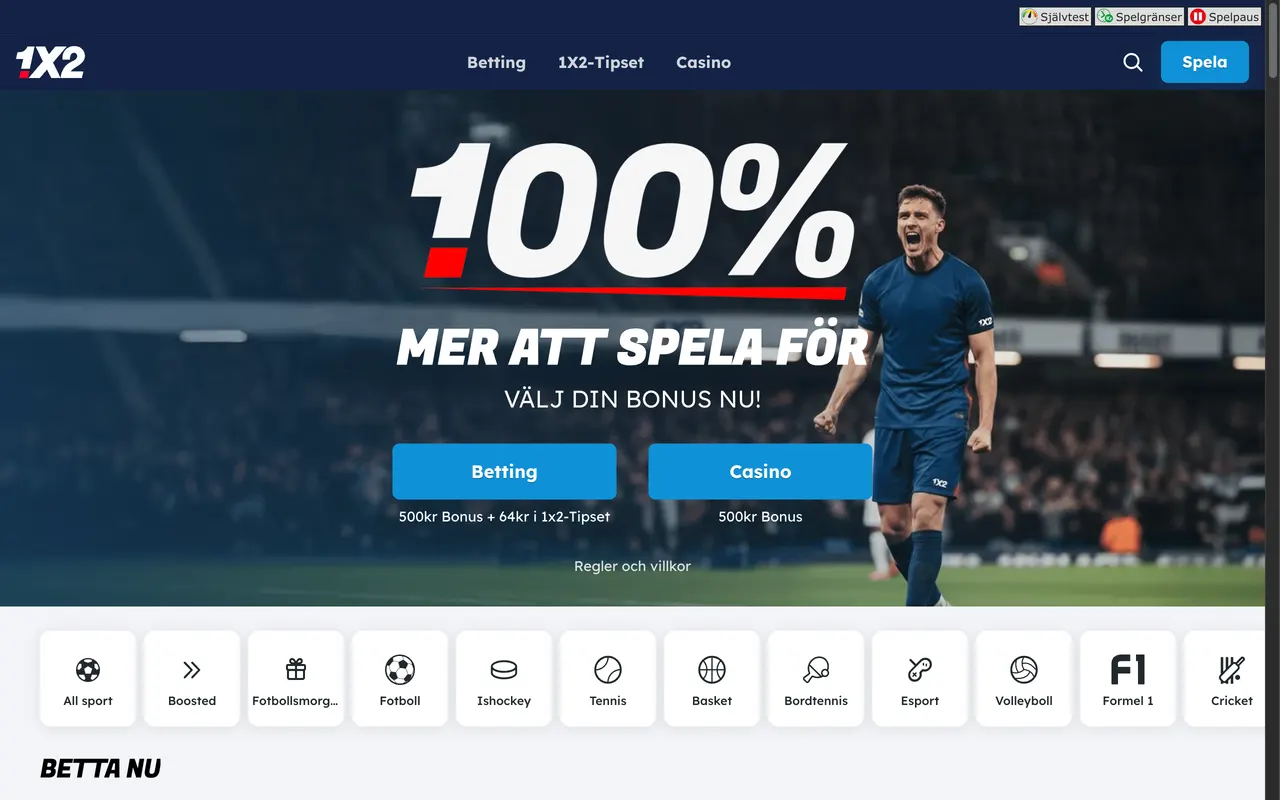 Startsidan hos 1X2