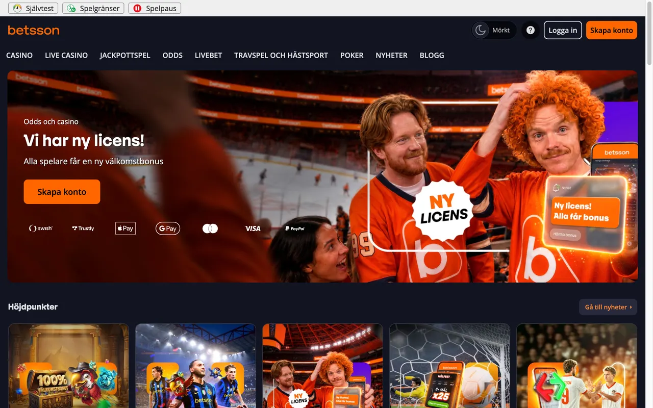 Startsidan hos Betsson