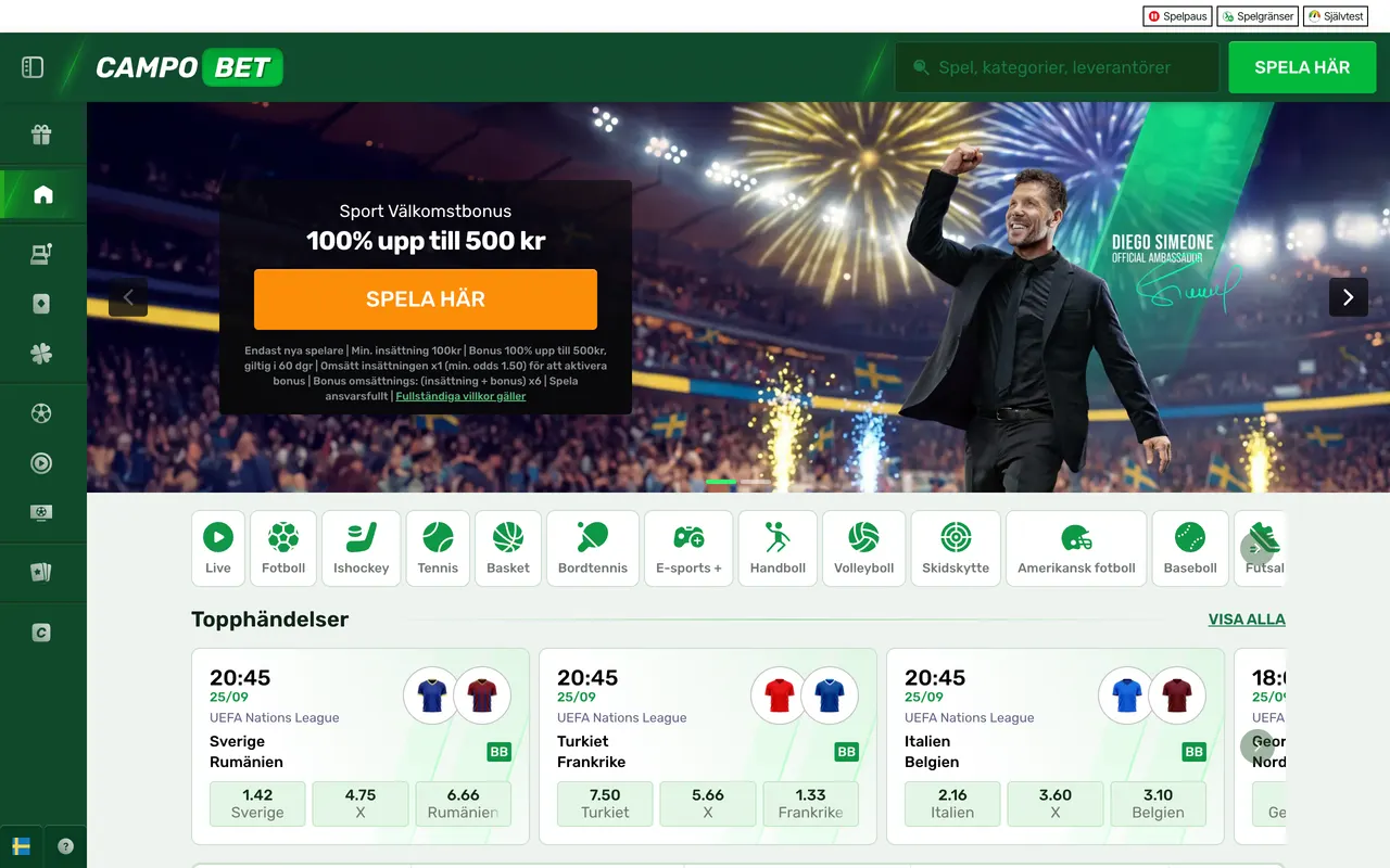 Startsidan hos CampoBet