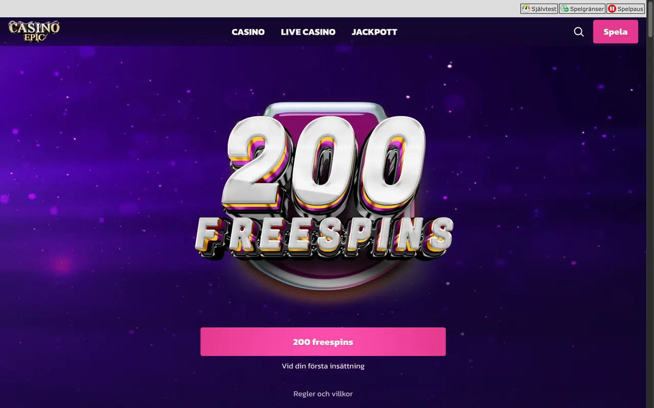 Startsidan hos Casino Epic