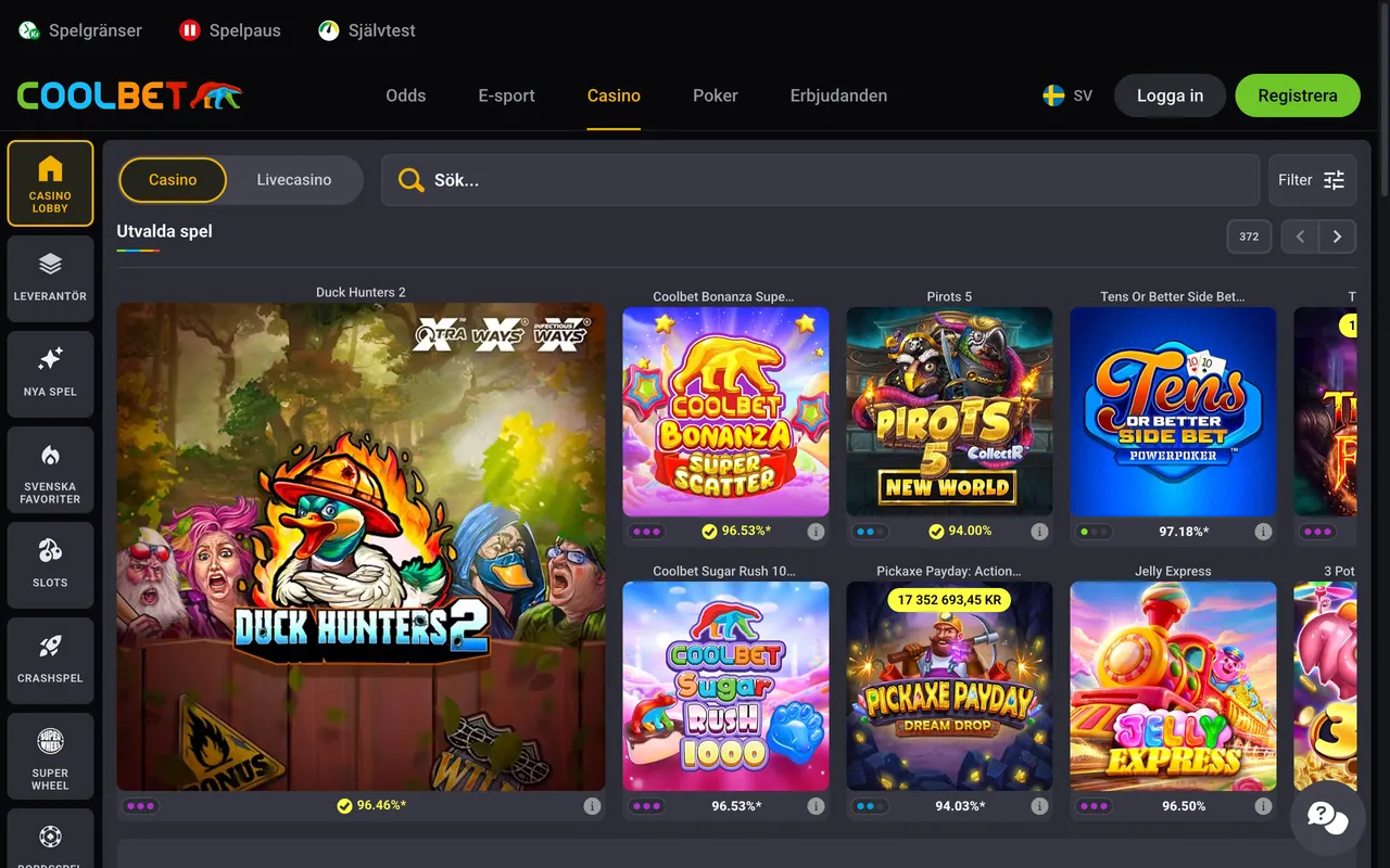 Startsidan hos Coolbet