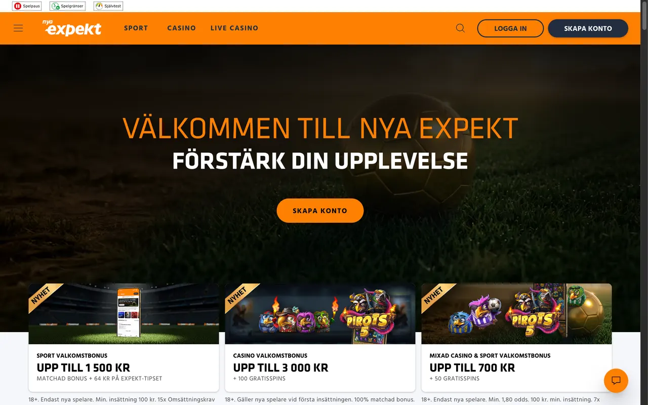 Startsidan hos Expekt