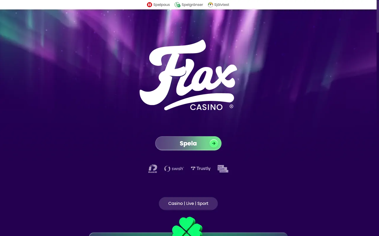 Startsidan hos Flax Casino