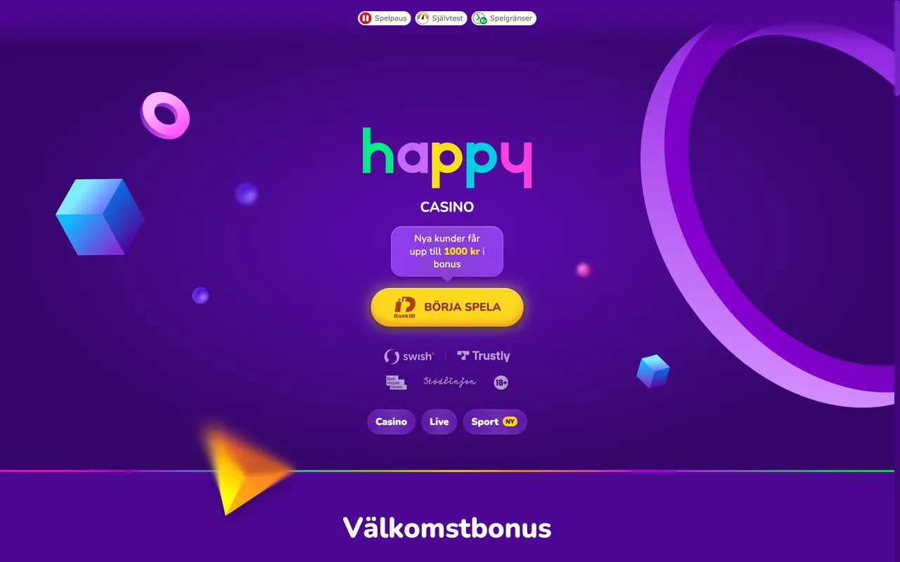 Startsidan hos Happy Casino