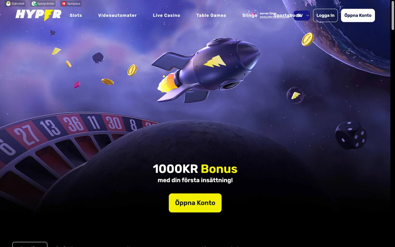Startsidan hos Hyper Casino