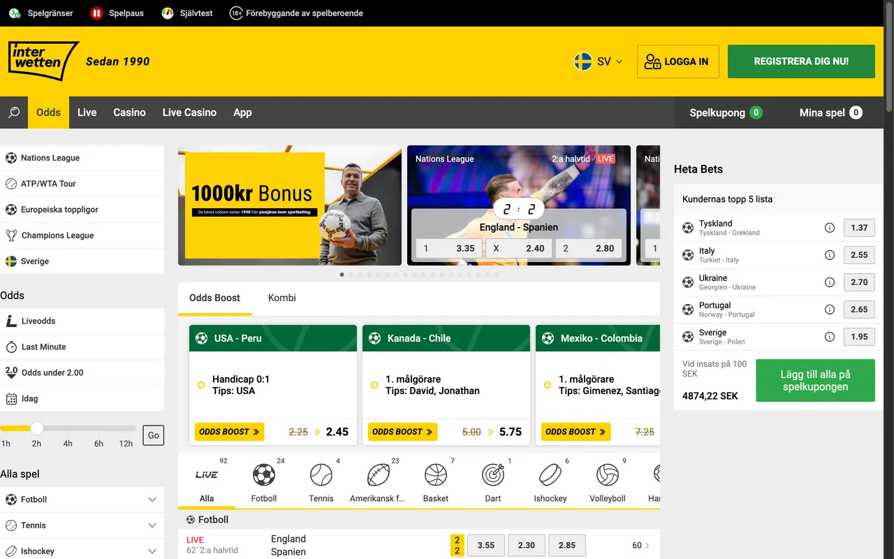 Startsidan hos Interwetten