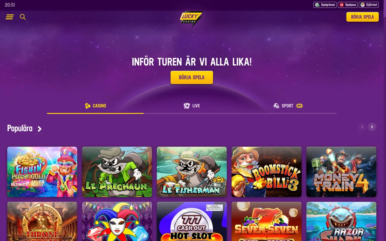 Startsidan hos LuckyCasino
