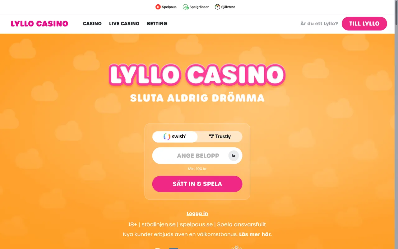 Startsidan hos Lyllo Casino