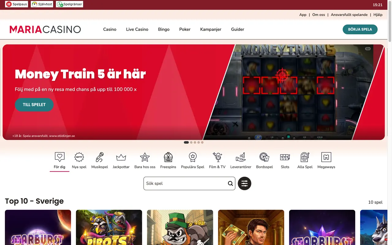Startsidan hos Maria Casino