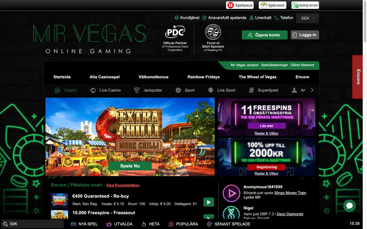 Startsidan hos Mr Vegas