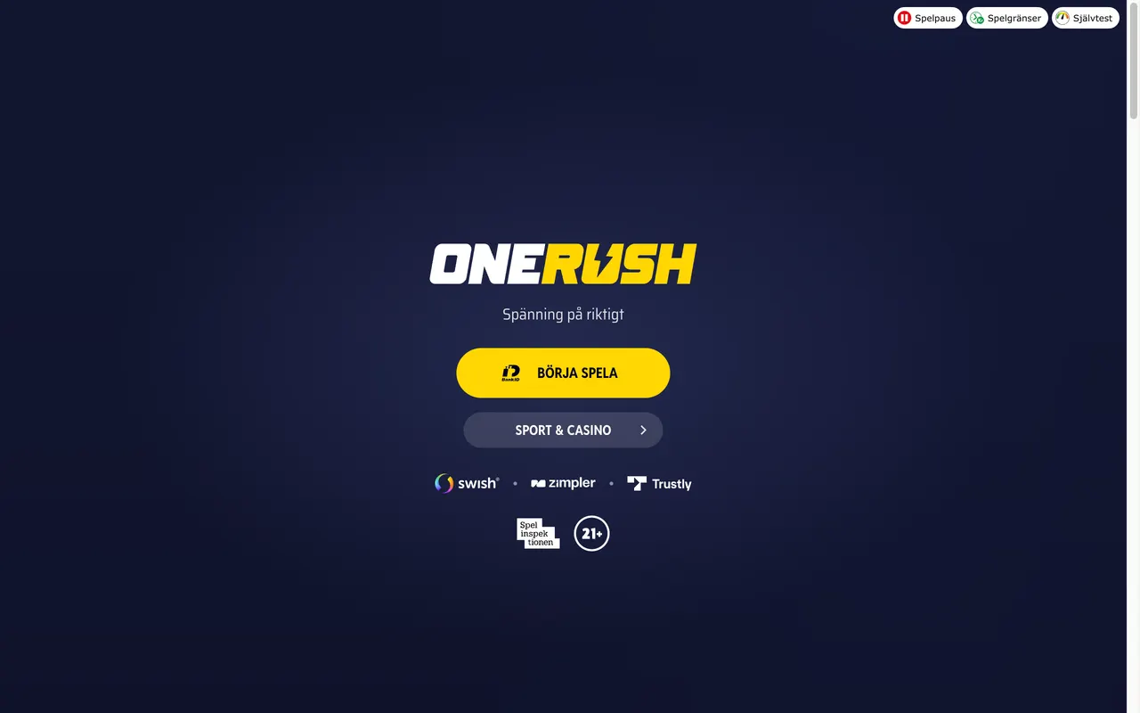 Startsidan hos Onerush