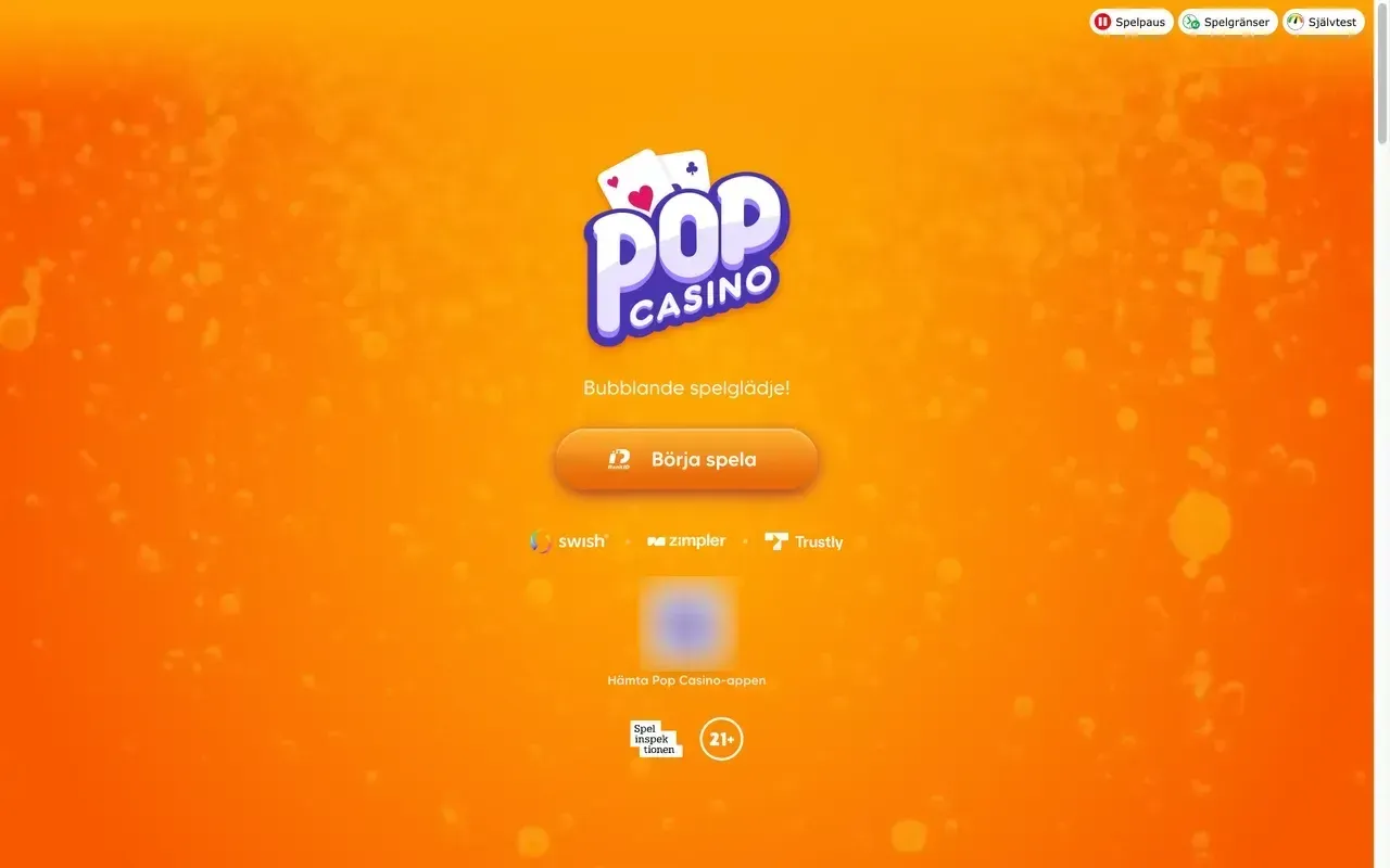 Startsidan hos Pop Casino