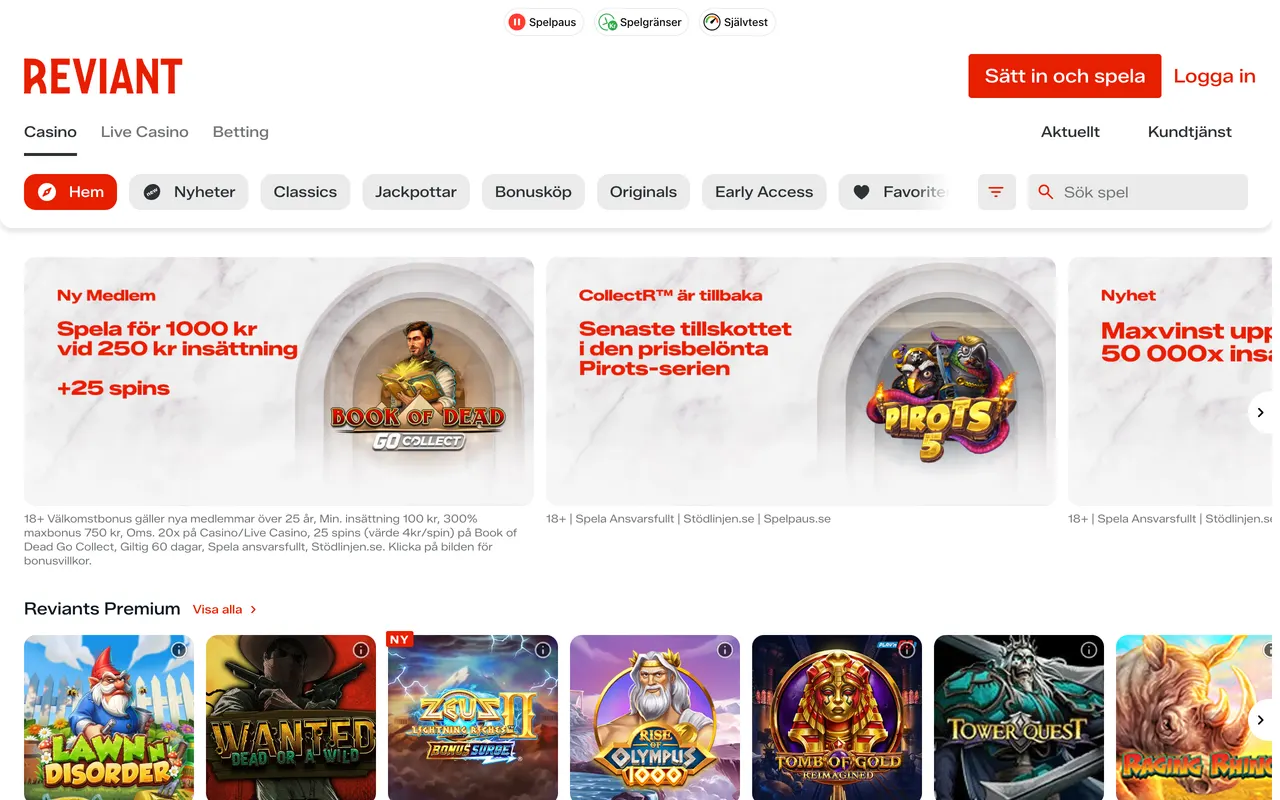 Startsidan hos Reviant