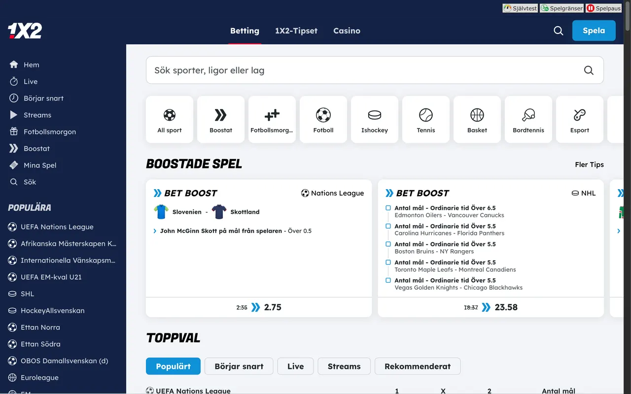 Sportsboken hos 1X2