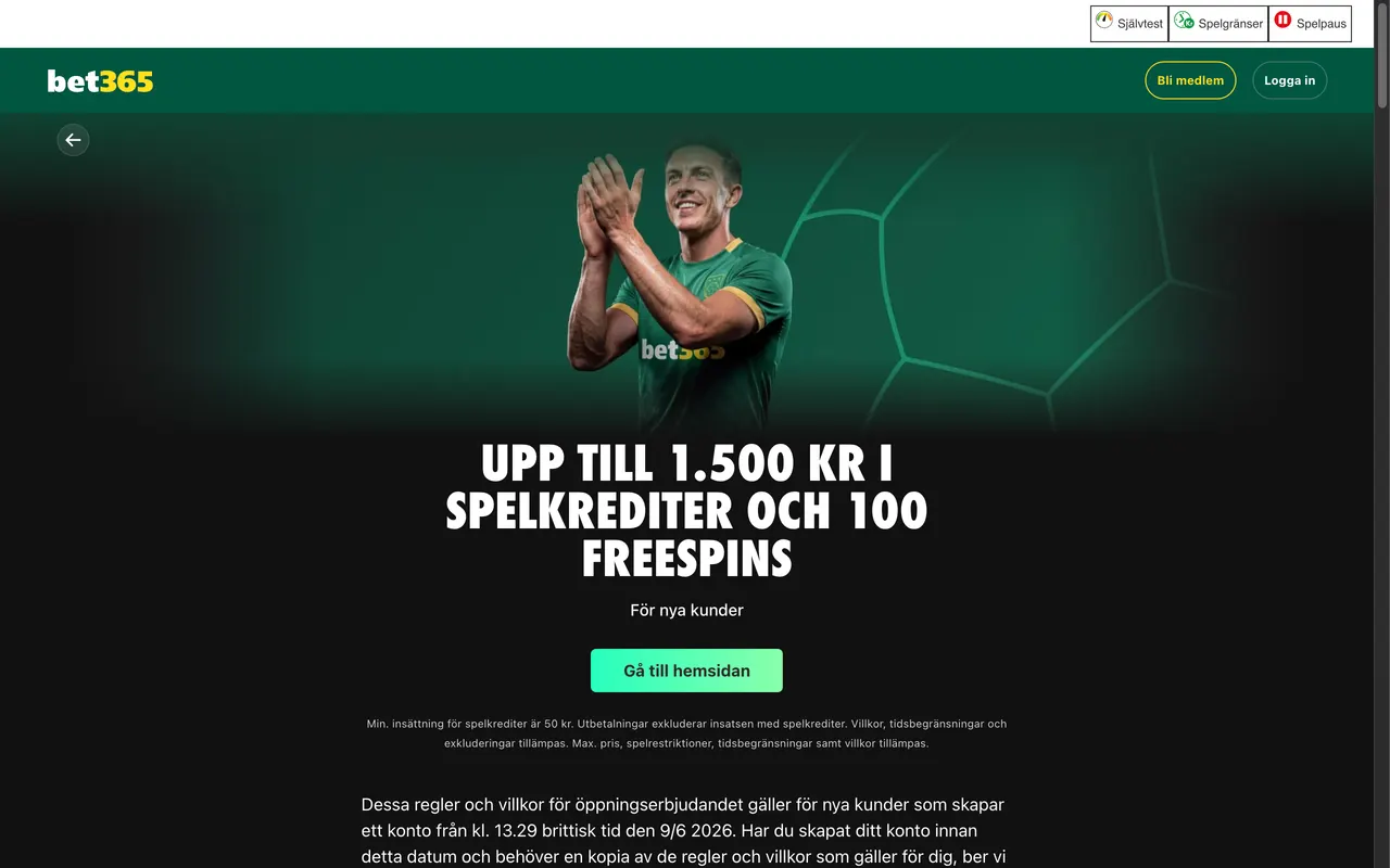 Välkomsterbjudandet hos bet365