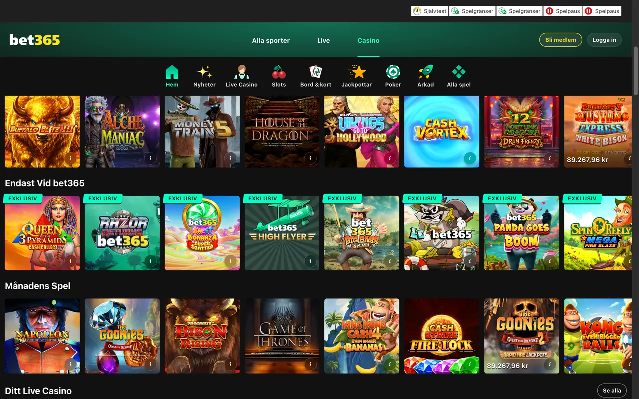 Casinolobbyn hos bet365