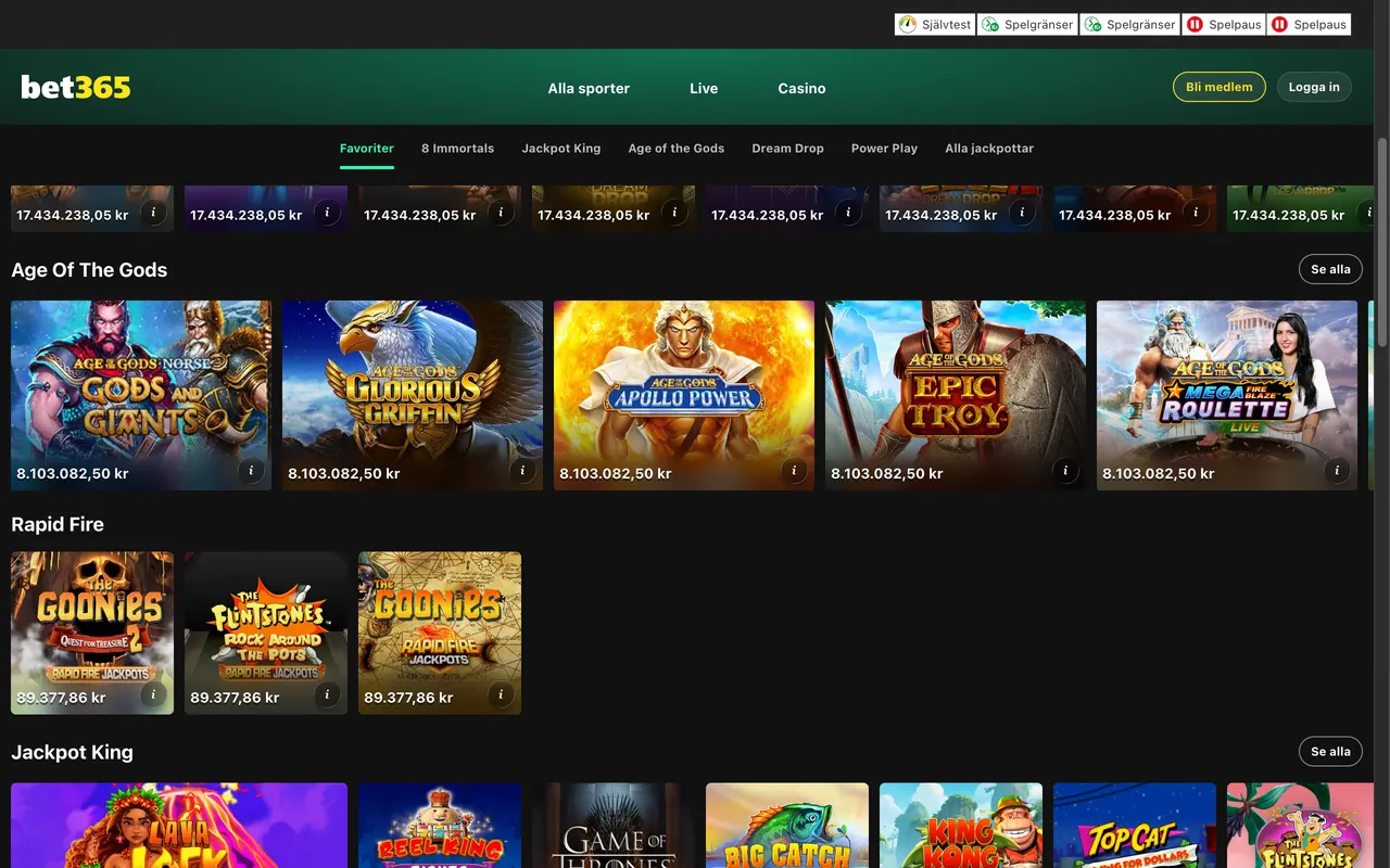 Jackpottar hos bet365