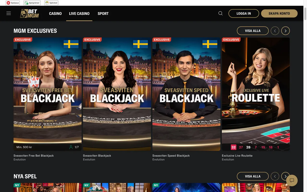 Live casino hos BetMGM