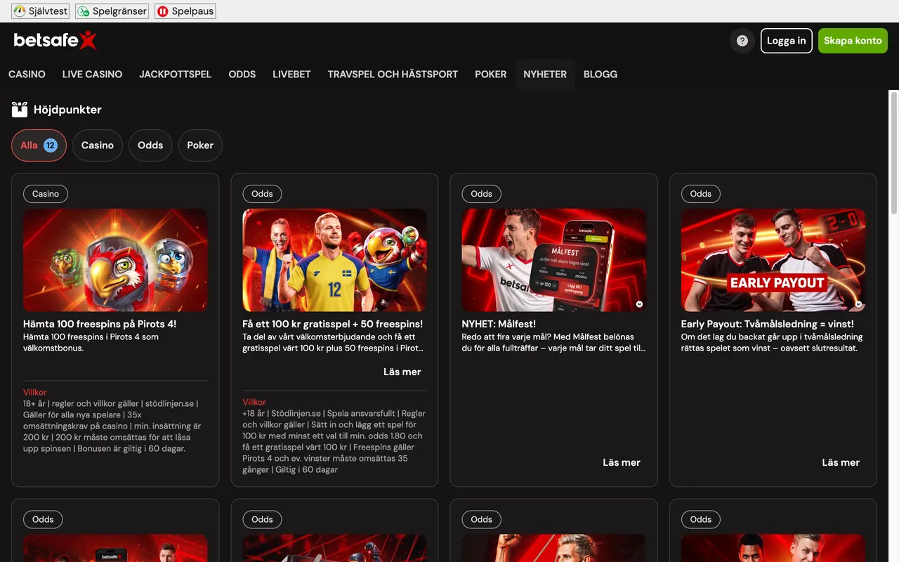 Kampanjsidan hos Betsafe