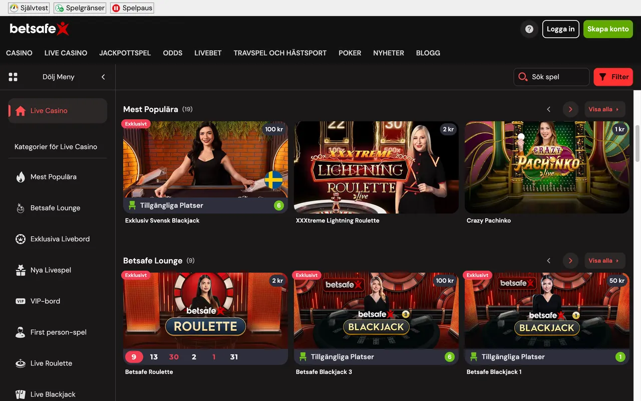 Live casino hos Betsafe