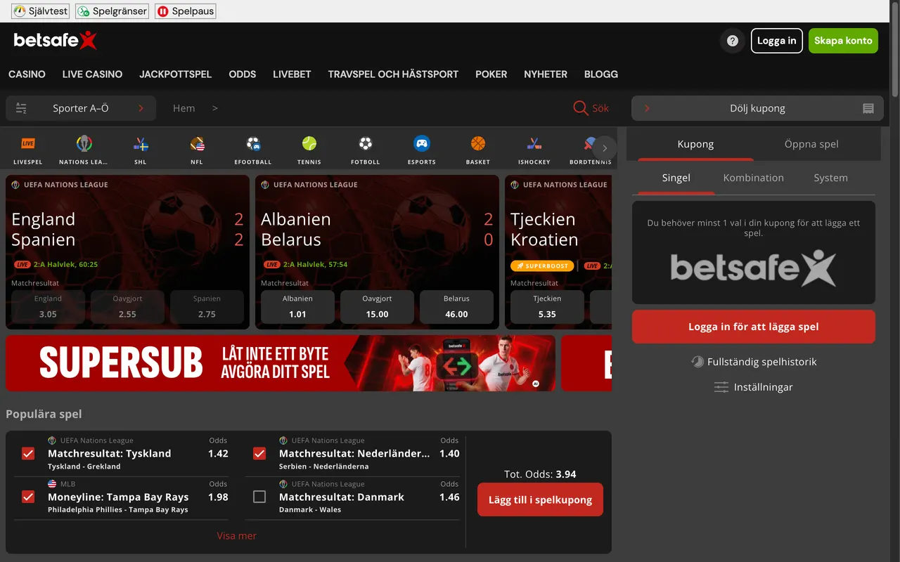 Sportsboken hos Betsafe