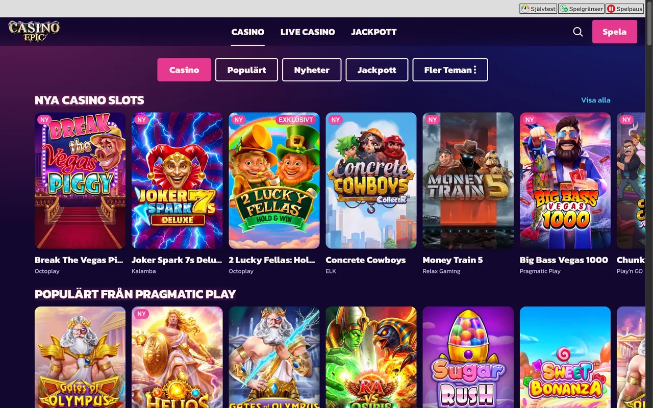 Casinolobbyn hos Casino Epic