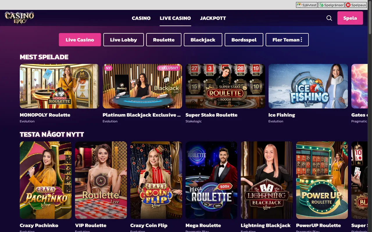 Live casino hos Casino Epic