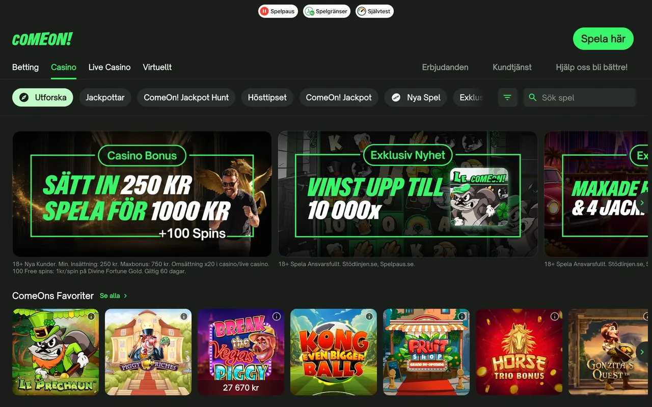 Casinolobbyn hos ComeOn