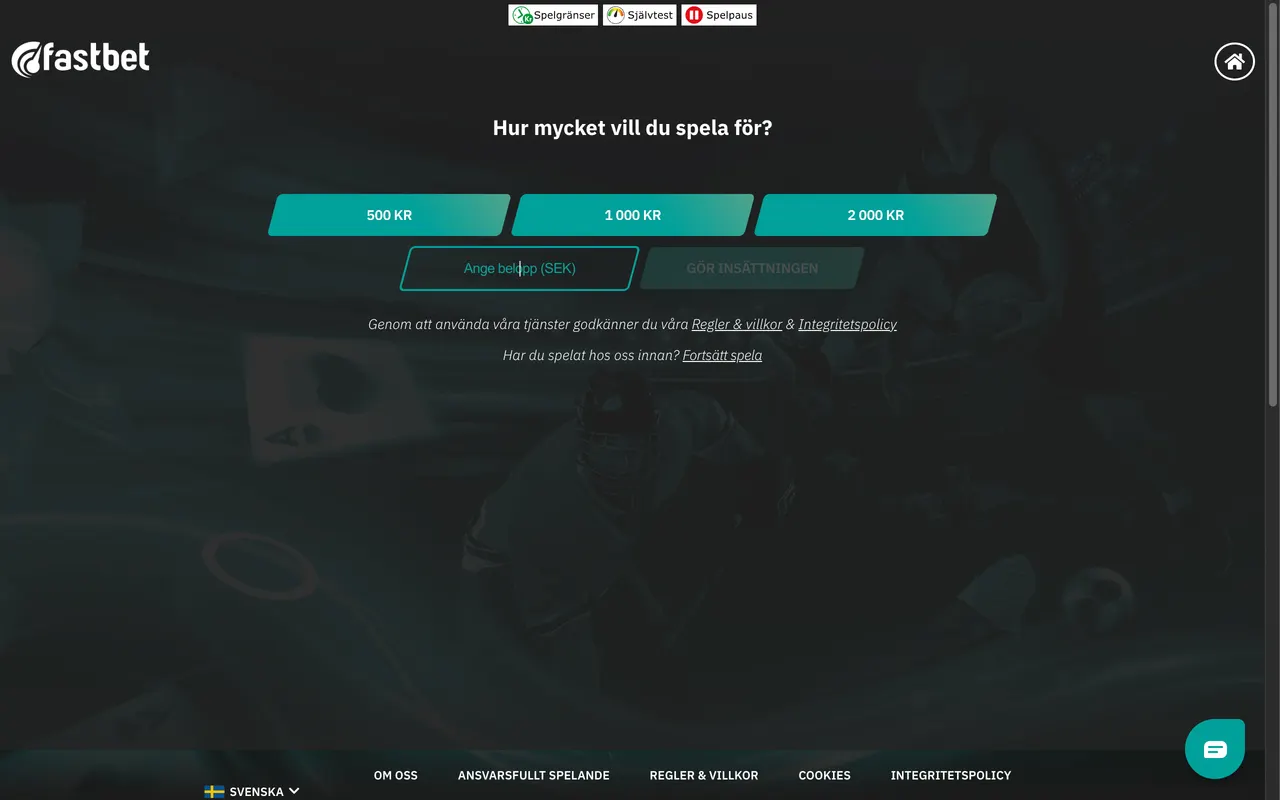 Insättningssteget hos FastBet