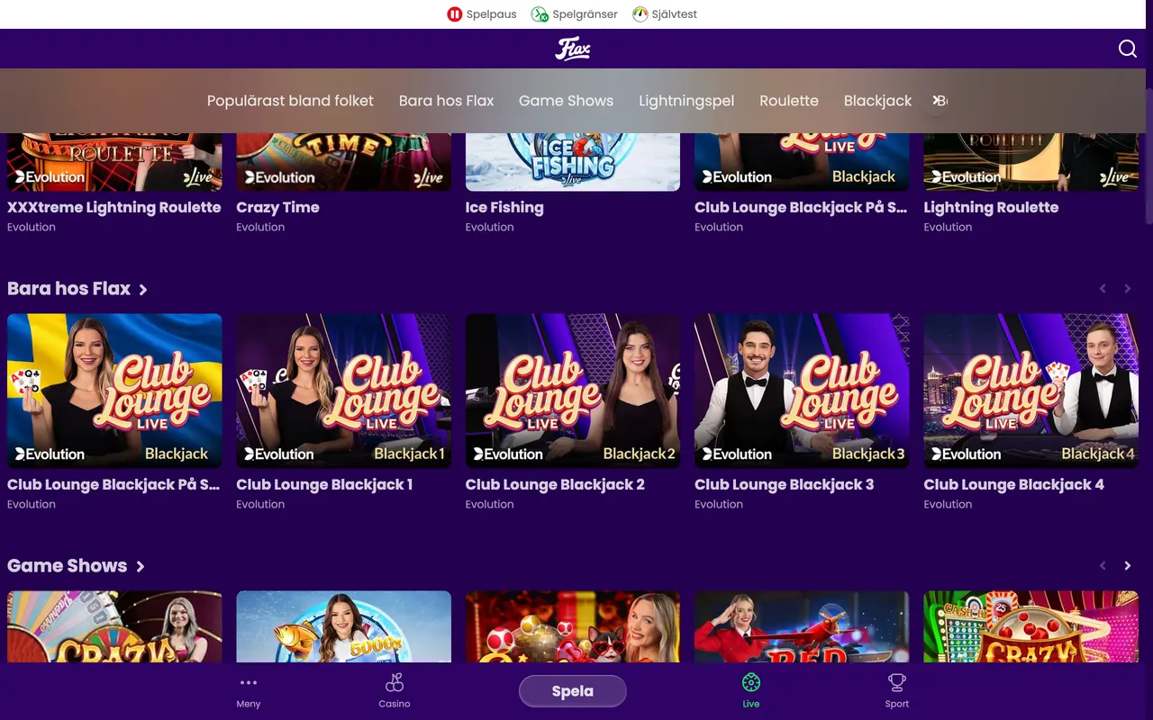 Live casino hos Flax Casino