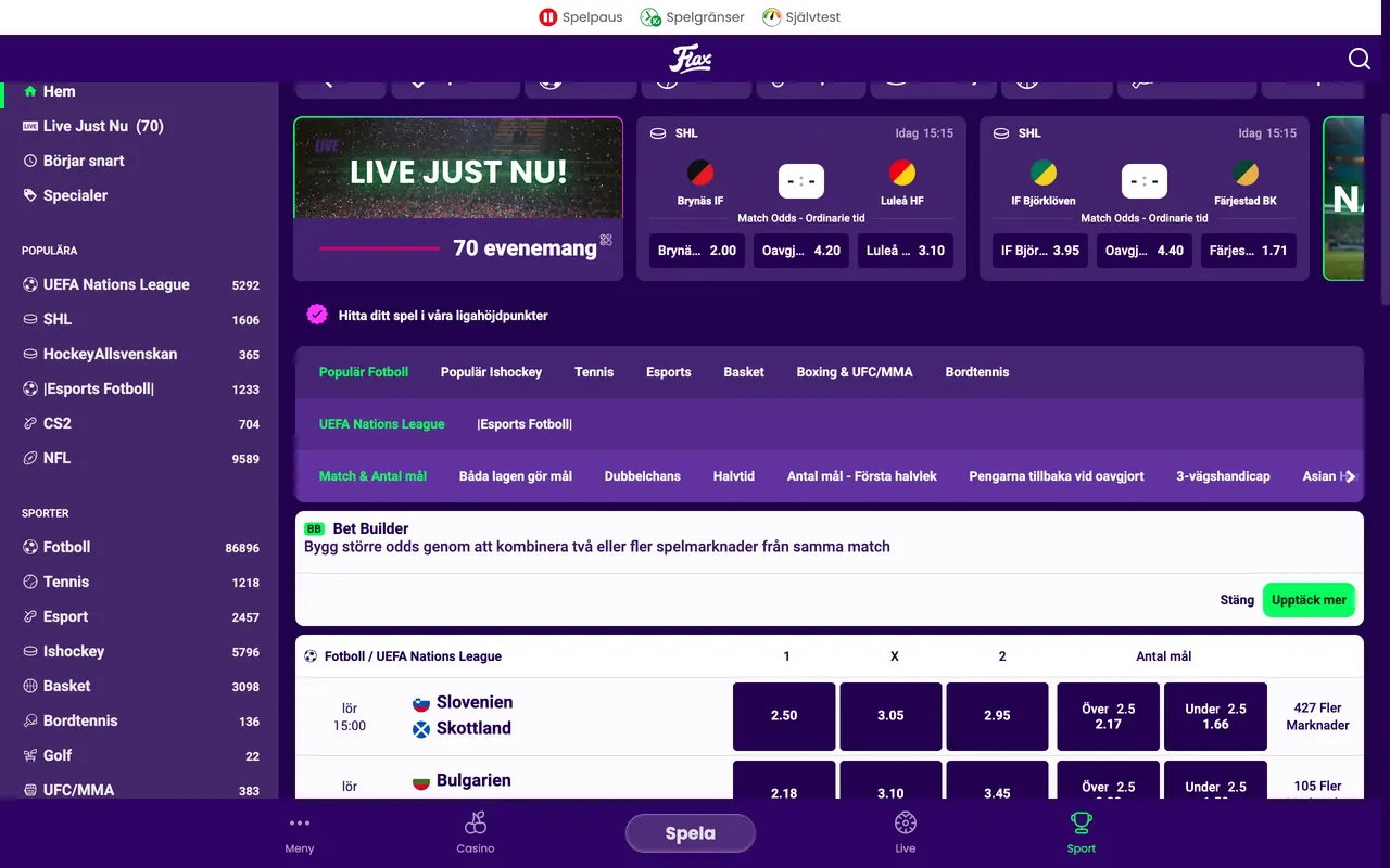 Sportsboken hos Flax Casino
