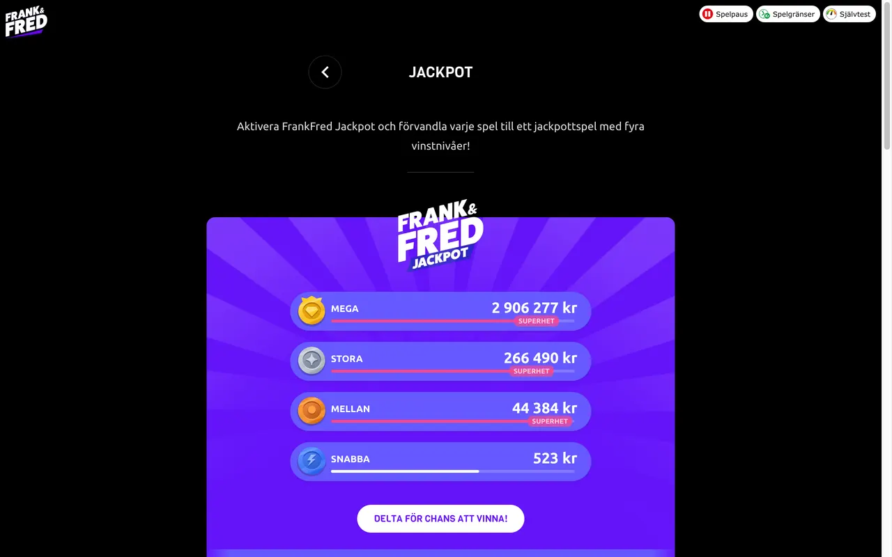 FrankFred Jackpot med fyra nivåer