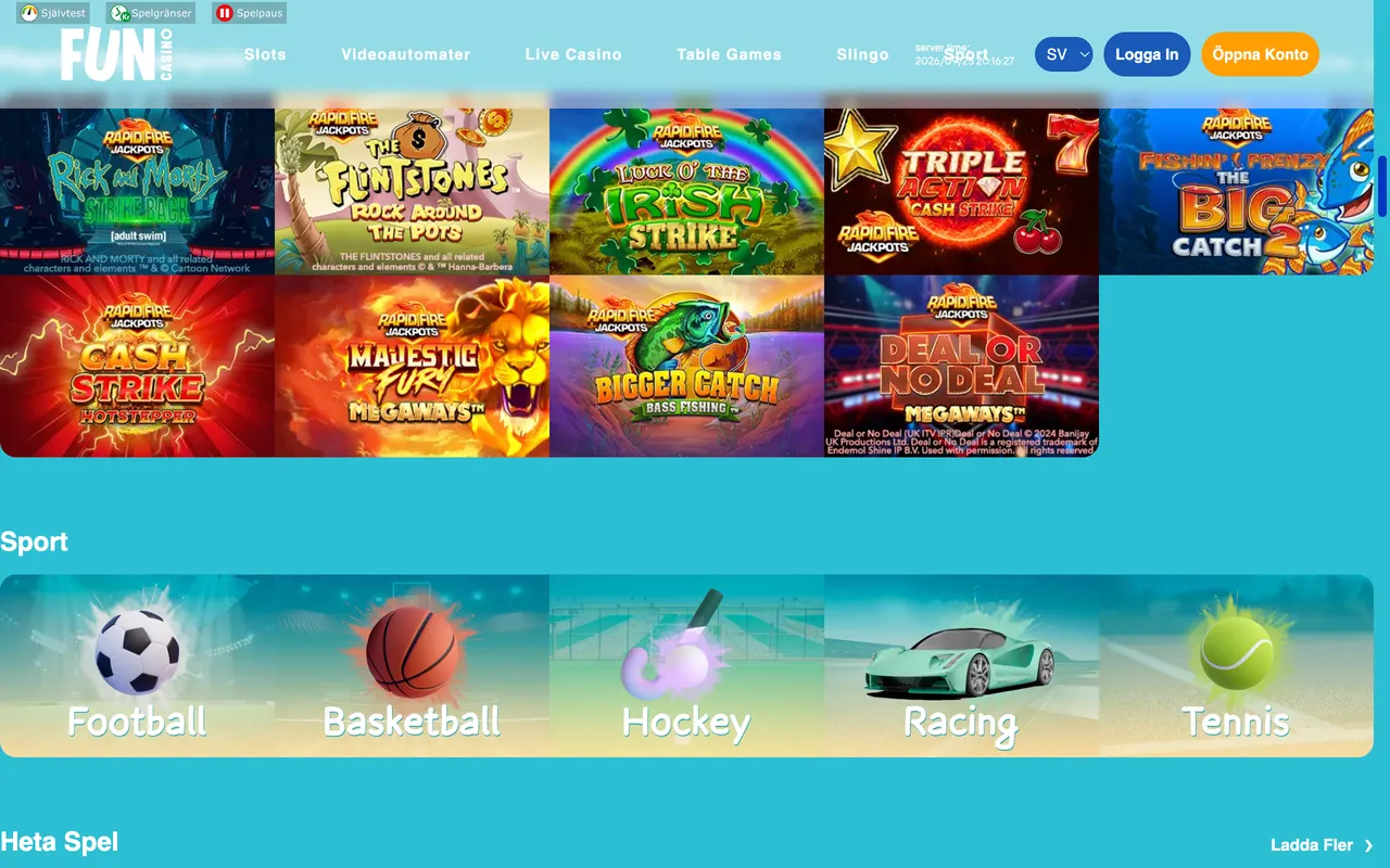 Jackpottspel och sport hos Fun Casino