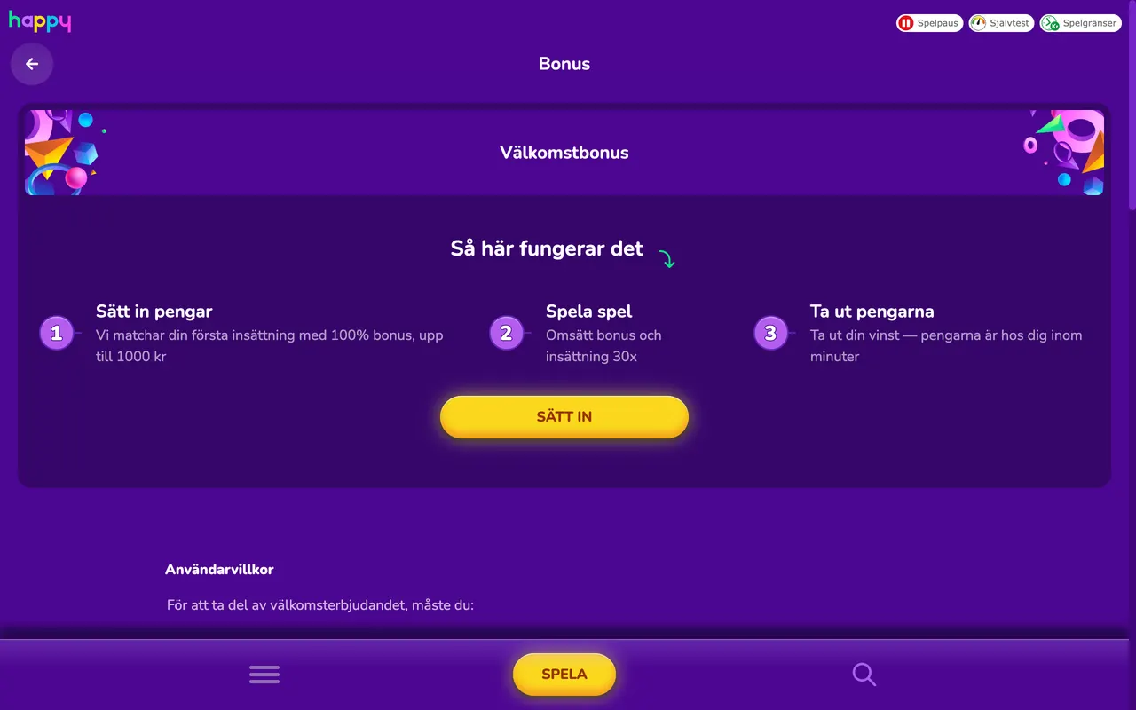 Bonusvillkoren hos Happy Casino
