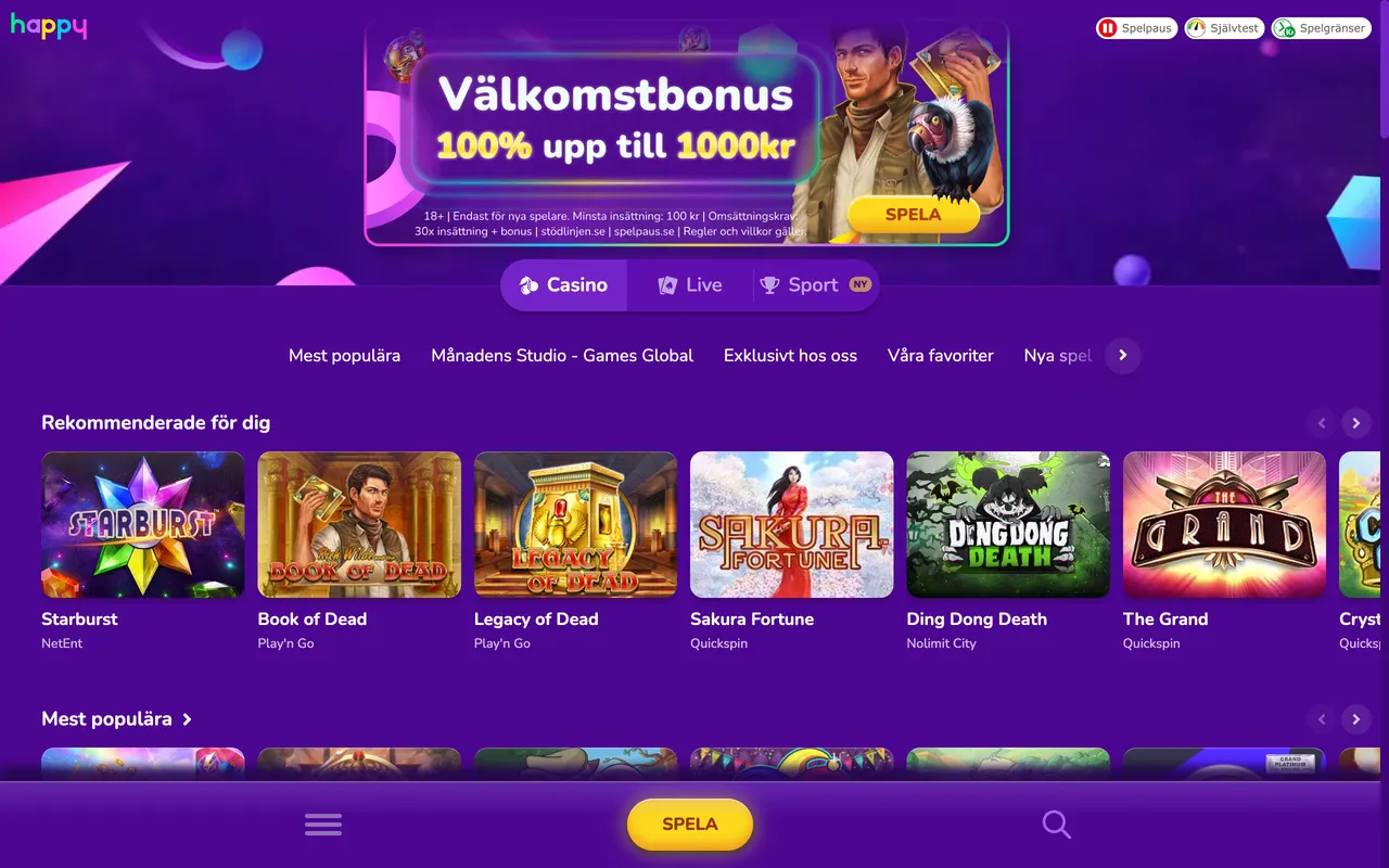 Casinolobbyn hos Happy Casino