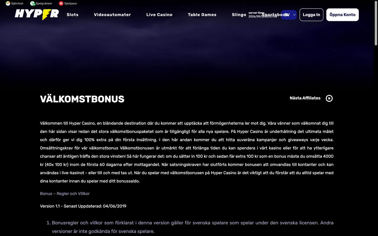 Bonusvillkoren hos Hyper Casino