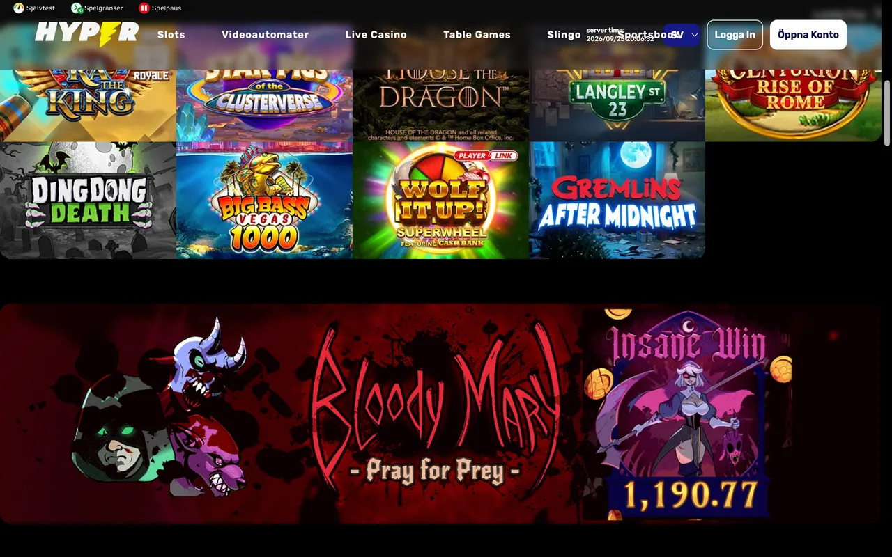 Spelutbudet hos Hyper Casino