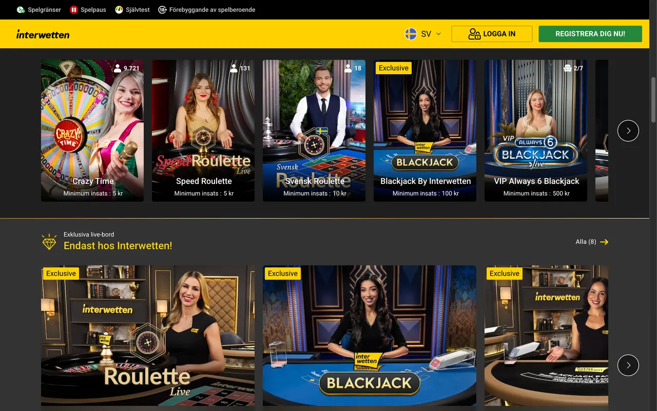 Live casino hos Interwetten