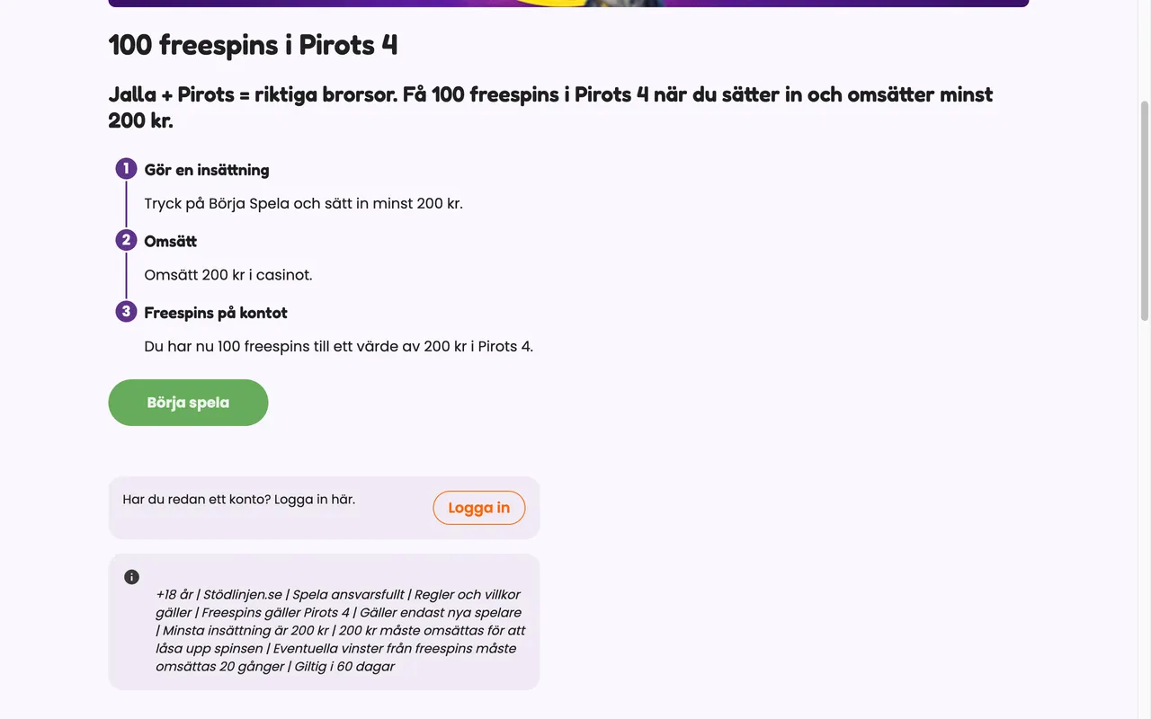 Bonussidan hos Jalla Casino