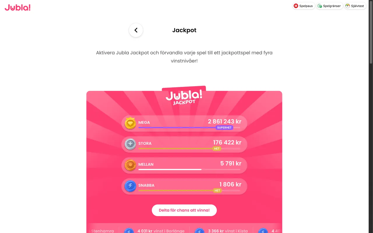 Jubla Jackpot med fyra nivåer