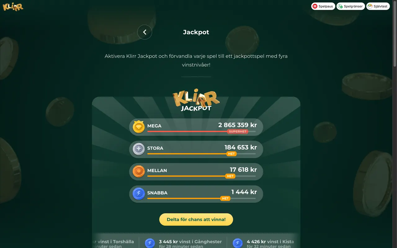 Klirr Jackpot med fyra nivåer
