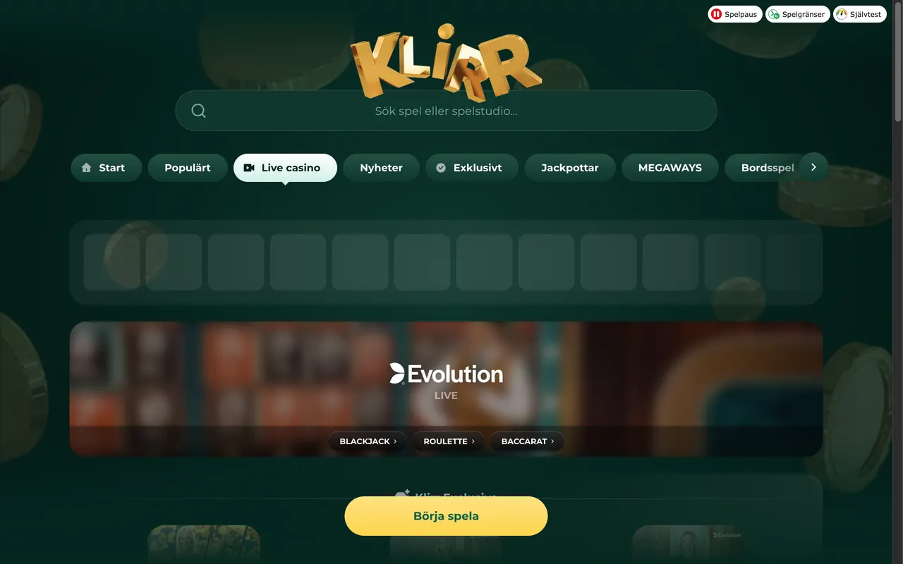 Live casino hos Klirr
