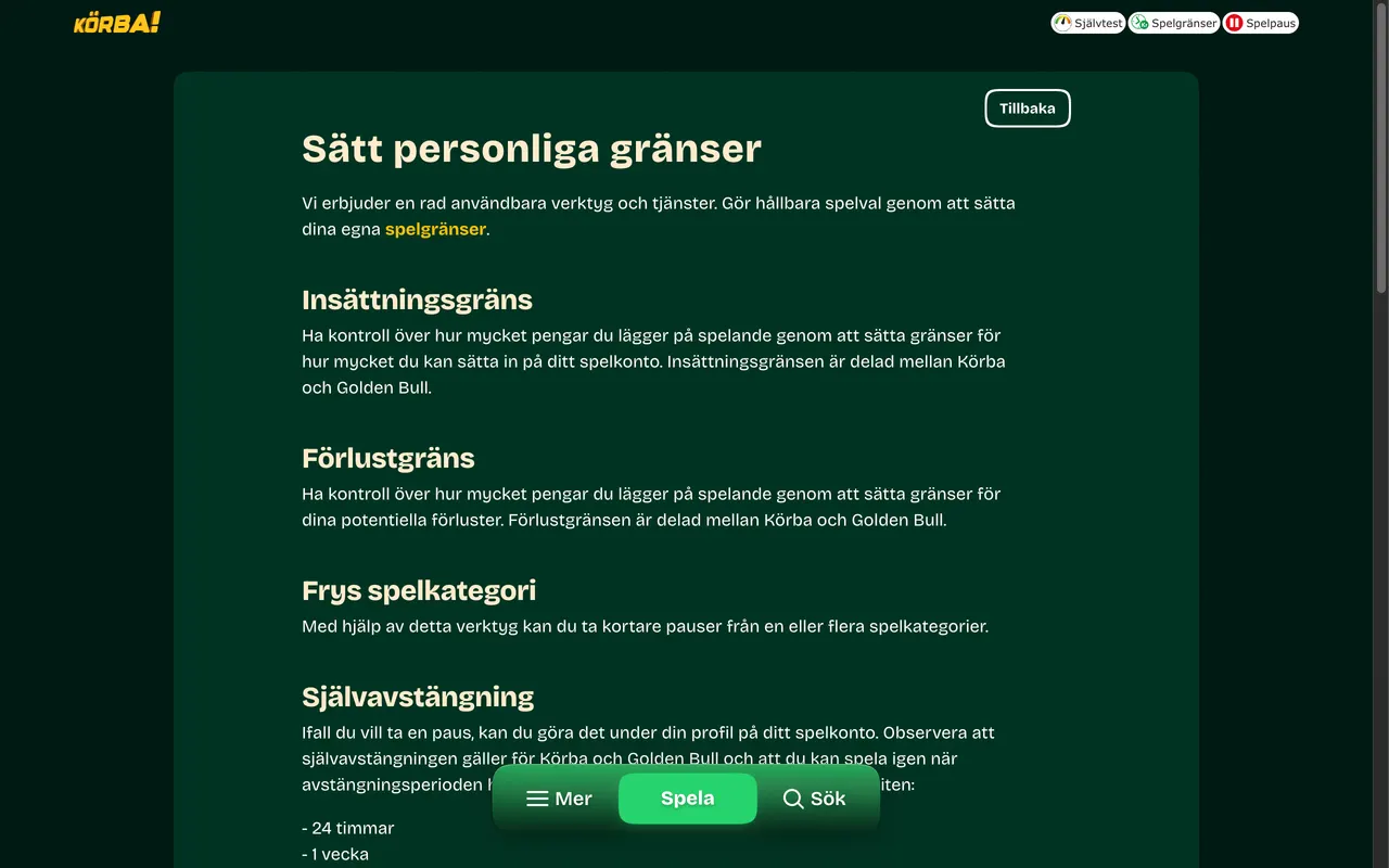 Spelansvarsverktygen hos Körba