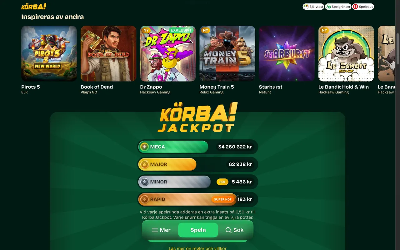 Startsidan hos Körba Casino