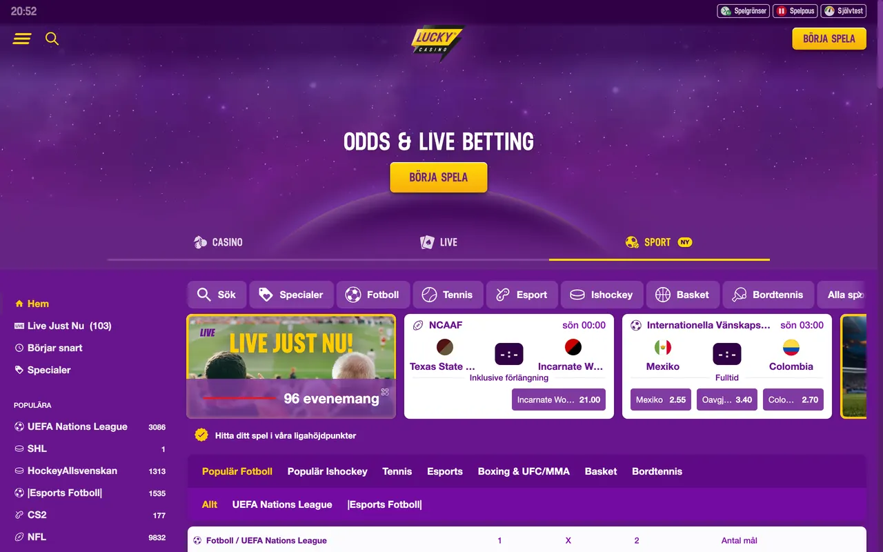 Sportsboken hos LuckyCasino