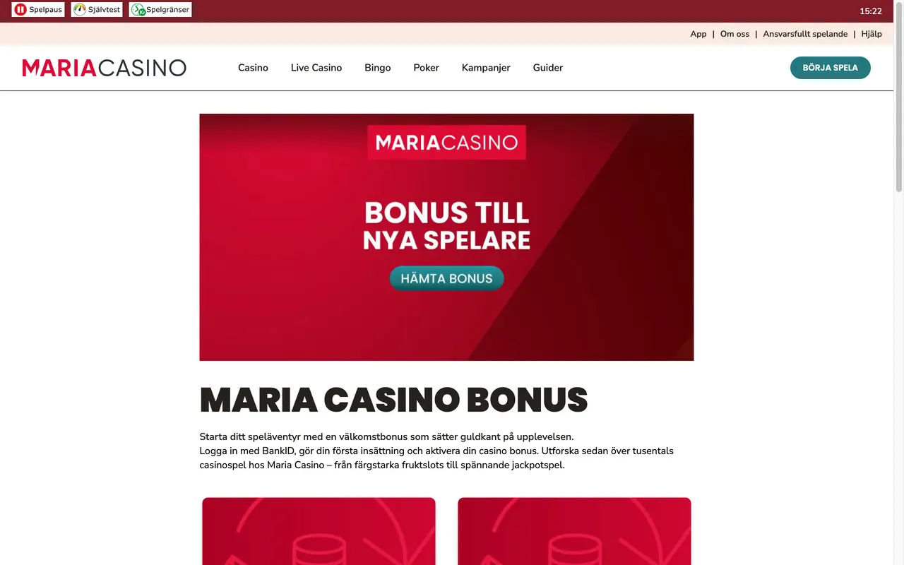 Marias bonussida med två välkomstval