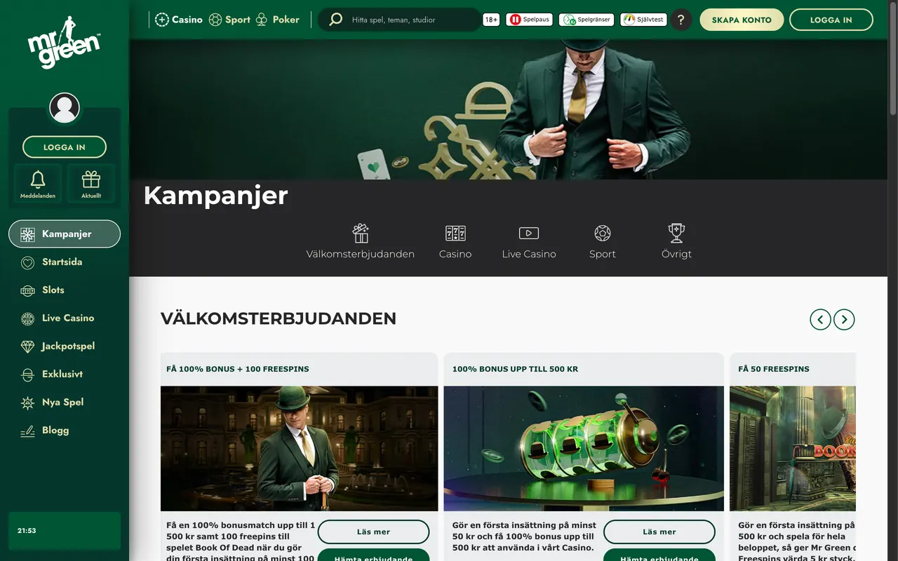 Kampanjsidan hos Mr Green