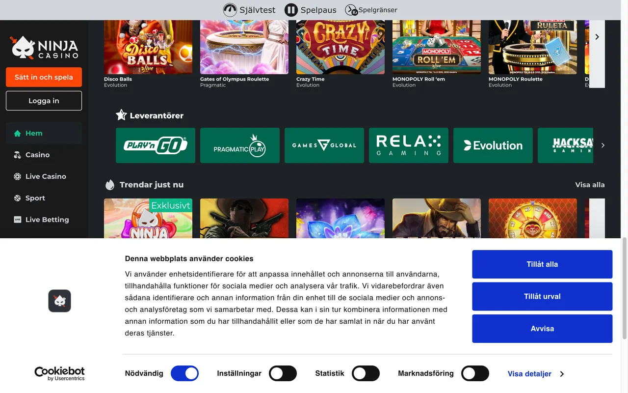 Live casino hos Ninja Casino