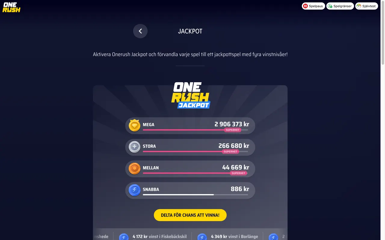 Onerush Jackpot med fyra nivåer